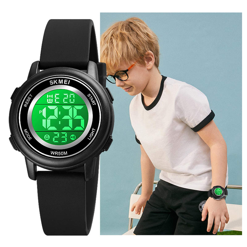 [Australia] - YxiYxi Kids Digital Sport Waterproof Watch for Girls Boys Kid Sports Outdoor 7 Colorful LED Electrical Watches with Luminous Alarm Stopwatch Child Wristwatch Ages 5-12 Black 