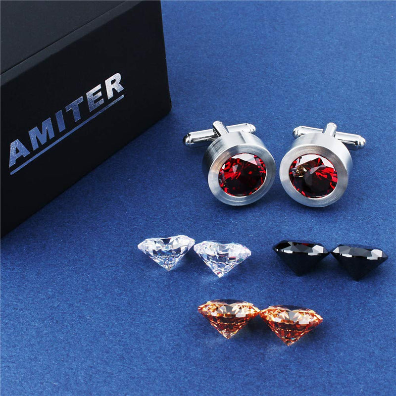 [Australia] - AMITER Removeable Crystal Cufflinks with Four Changeable Zircon Colors for Men's Wedding silver 