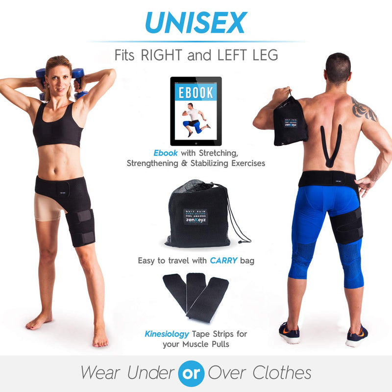[Australia] - Groin Support and Hip Brace for Men & Women- Compression Wrap for Thigh Quad Hamstring Joints Sciatica Nerve Pain Relief Zenkeyz Leg Strap 2 Straps Design 