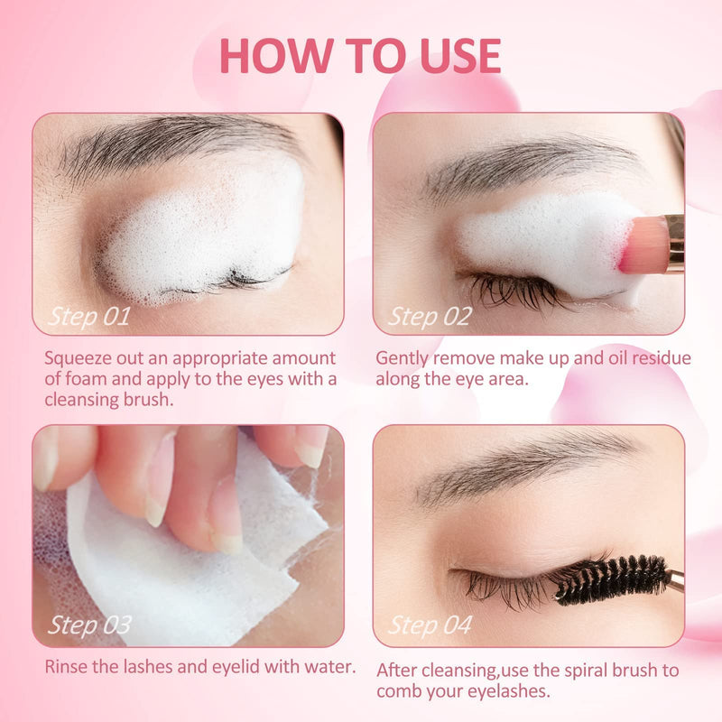 [Australia] - Eyelash Extension Cleanser 60ml +Mascara Wand+ Brush Eyelid Foaming Cleanser,Eyelash Wash and Lash Bath for Extensions,Paraben & Sulfate Free,Makeup Remover,Salon and Home use（60ml/2fl.oz） 60 ml (Pack of 1) 