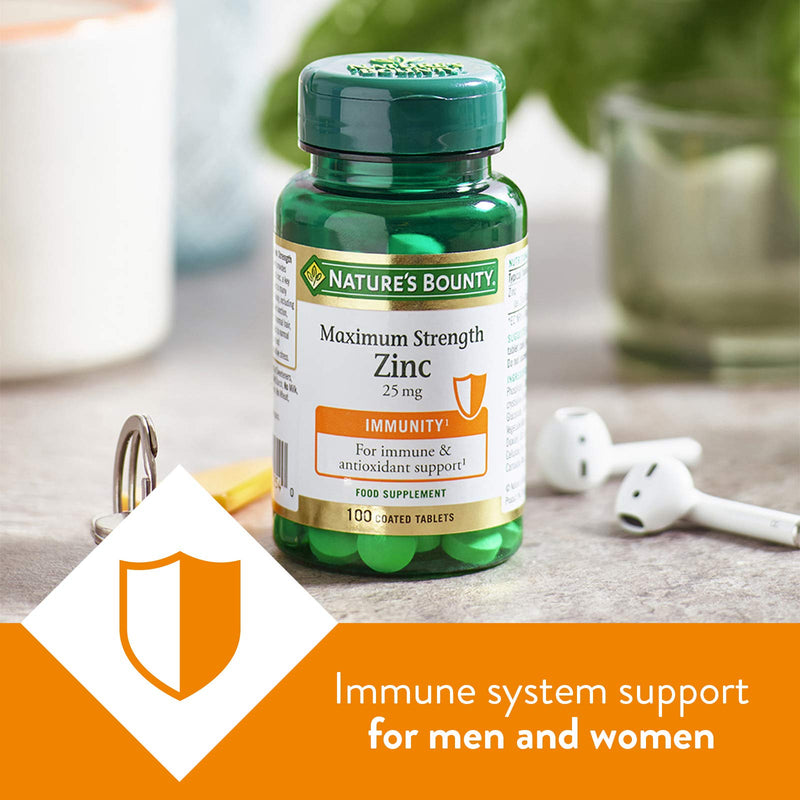 [Australia] - Nature’s Bounty Maximum Strength Zinc – 100 25mg Tablets (100 Day Supply) – Immunity Support and Antioxidant Supplement 
