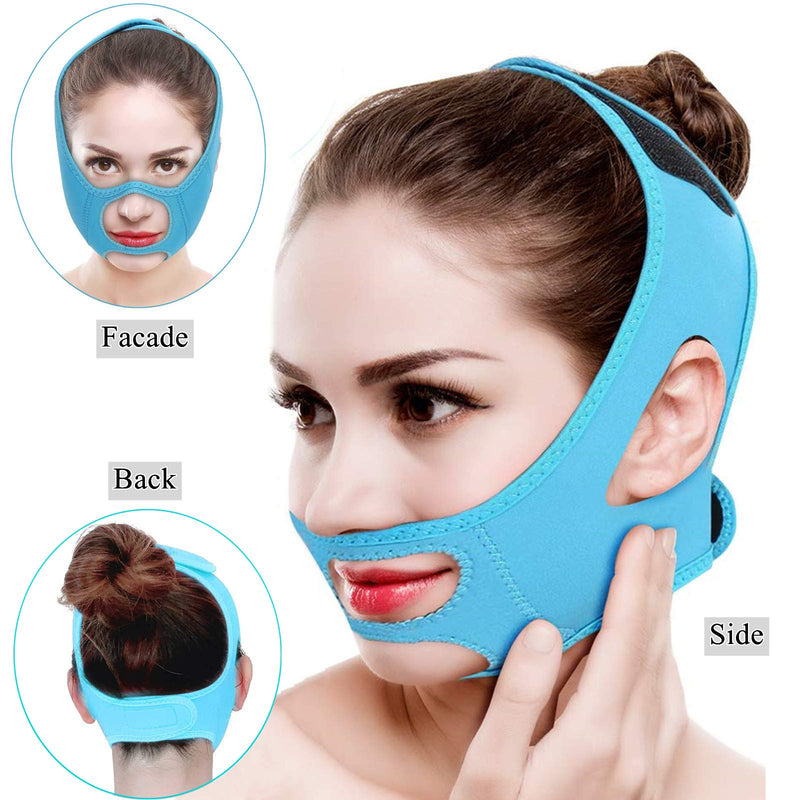 [Australia] - Reusable Shaping Facial Contouring Lifting Belt Face Slimming Strap, Double Chin Reducer, Anti-Aging and Anti-Wrinkle Tightening Firming V Line Face Chin Lift Up Band (Blue) Blue 