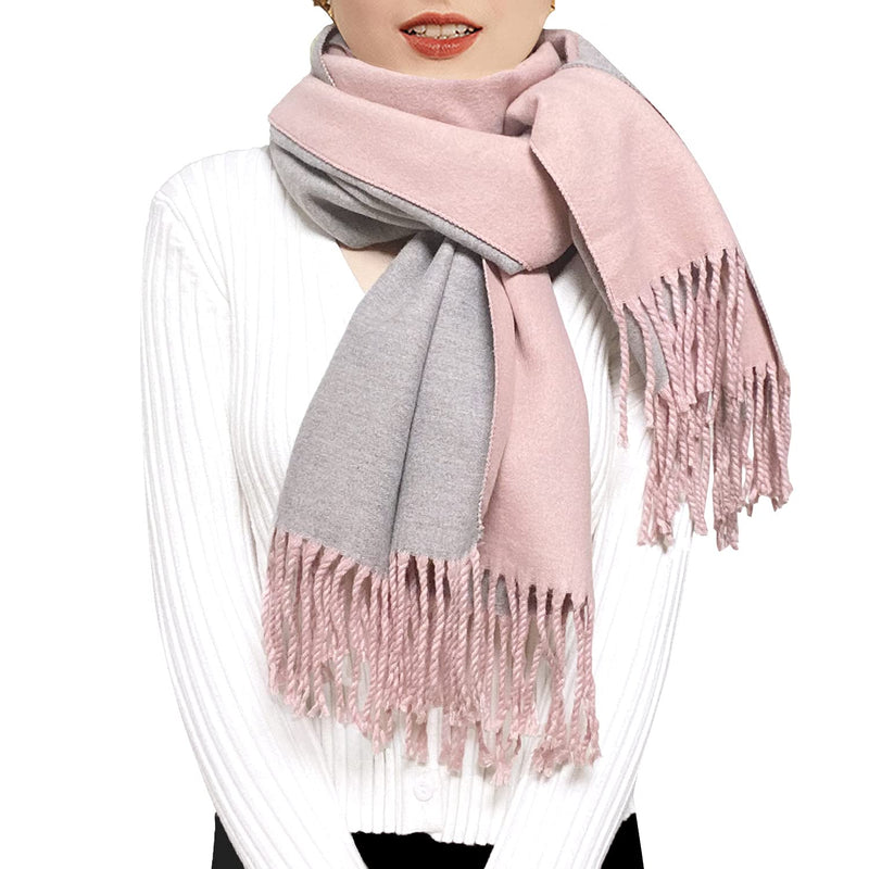 [Australia] - ehsbuy Cashmere Scarfs For Women Soft Pashmina Shawls And Wraps Reversible Long Large Winter Warm Thick Ladies Scarves With Tassel For Weddings Womens Gifts Pink & Grey 