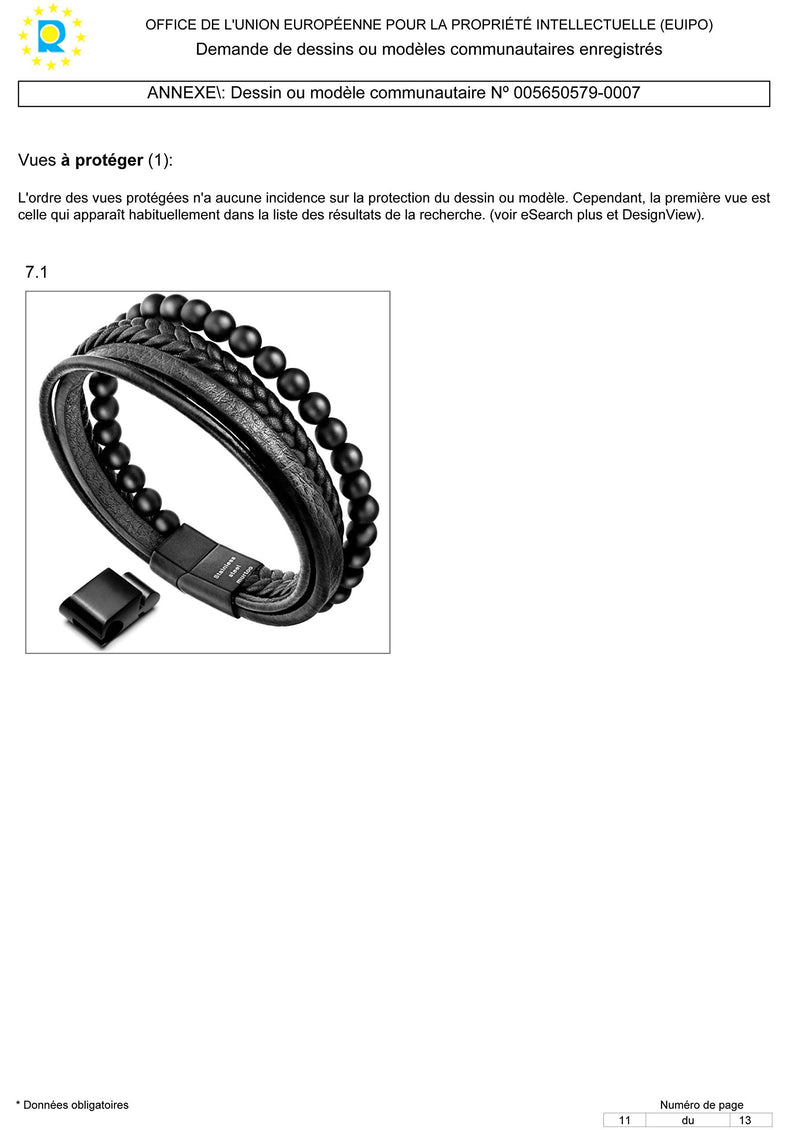 [Australia] - murtoo Mens Bead Leather Bracelet, Natural Bead, Steel and Leather Bracelet for Men black 