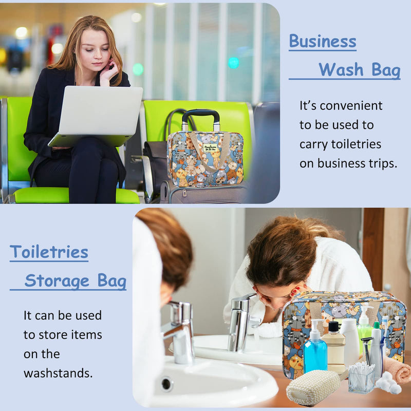 [Australia] - Toiletry Bag, Large Travel Hanging Make up Wash Bags, Portable Waterproof Cosmetic Bag, Bathroom Storage Case for Women Girls Ladies (Blue cat) Blue Cat 