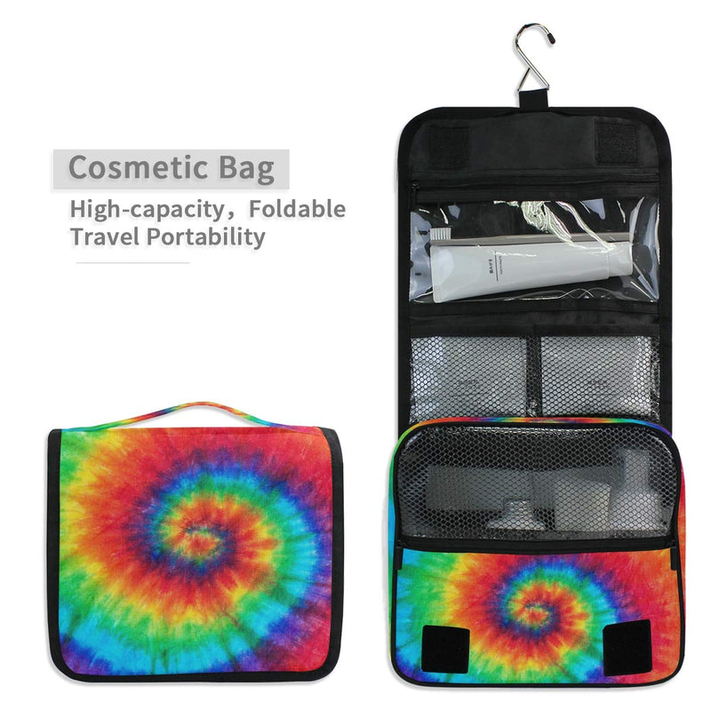 [Australia] - KUWT Hanging Toiletry Bag Abstract Colorful Swirl Tie Dye Cosmetic Travel Bag Portable Makeup Organizer for Cosmetics, Toiletries and Travel Accessories Rainbow 