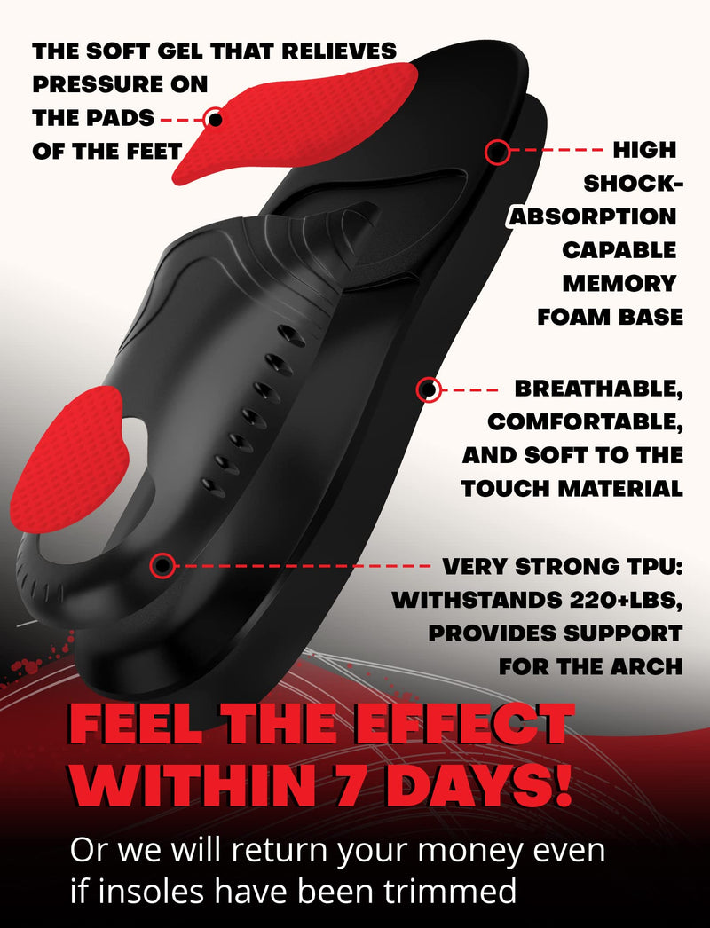 [Australia] - {220+lbs} Plantar Fasciitis Strong Arch Support Insoles Inserts Men Women - Flat Feet - Orthotic Insoles High Arch for Arch Pain - Boot Work Shoe Insole - Heavy Duty Support Pain Relief {M, Black} M(Men 9-10.5/Women 10-11.5) 