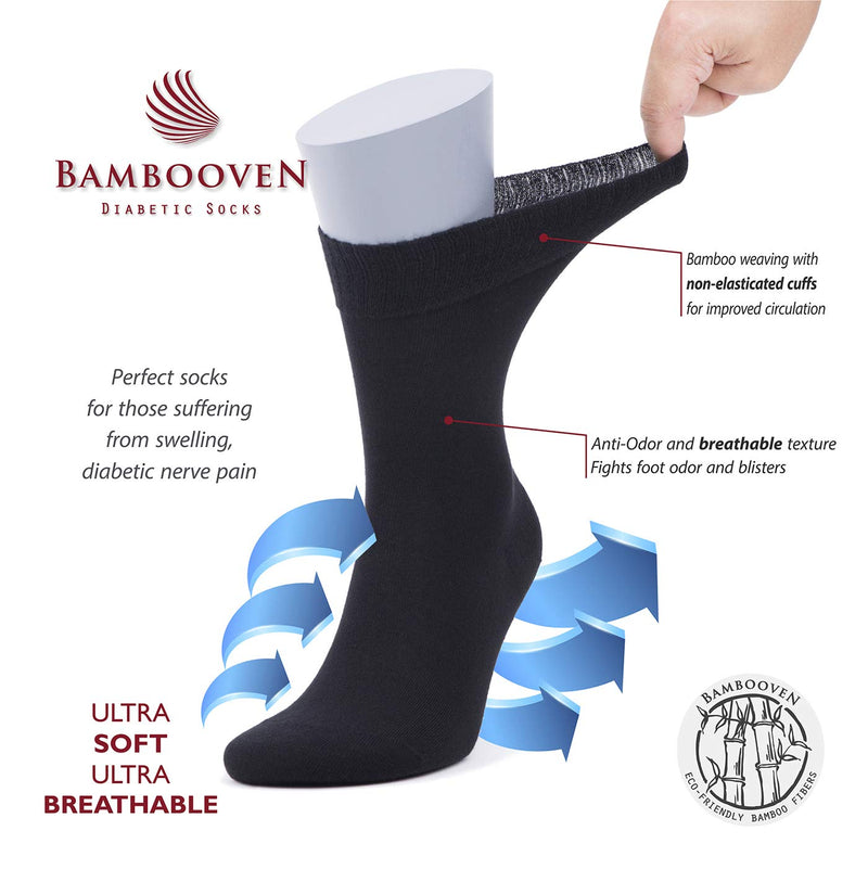 [Australia] - Bambooven Men’s Diabetic – Premium Bamboo, Super Soft, Odor Free & Breathable, Calf Socks, Crew Socks (2 Pack) Brown-gray 
