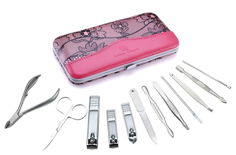 [Australia] - Manicure Set Professional Nail Clippers Kit Pedicure Care Tools- Stainless Steel Grooming Kit 12Pcs for Travel or Home(Pink) 