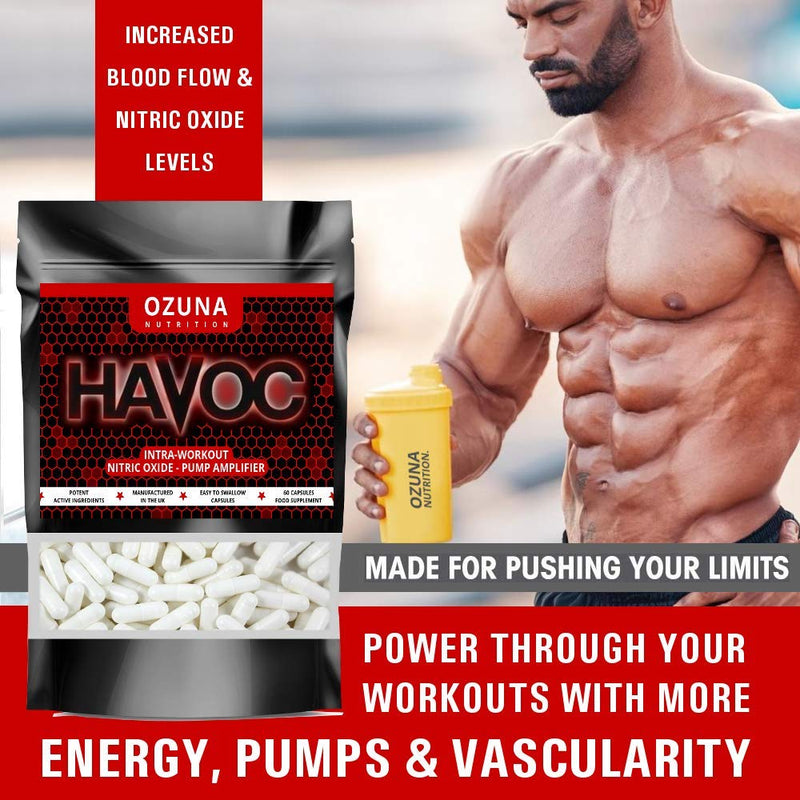 [Australia] - Havoc Nitric Oxide Supplement with L Arginine & Citrulline Malate for Muscle Growth, Pumps, Vascularity, & Energy - Extra Strength Pre/Intra Workout N.O. Booster & Muscle Builder - 60 Capsules 