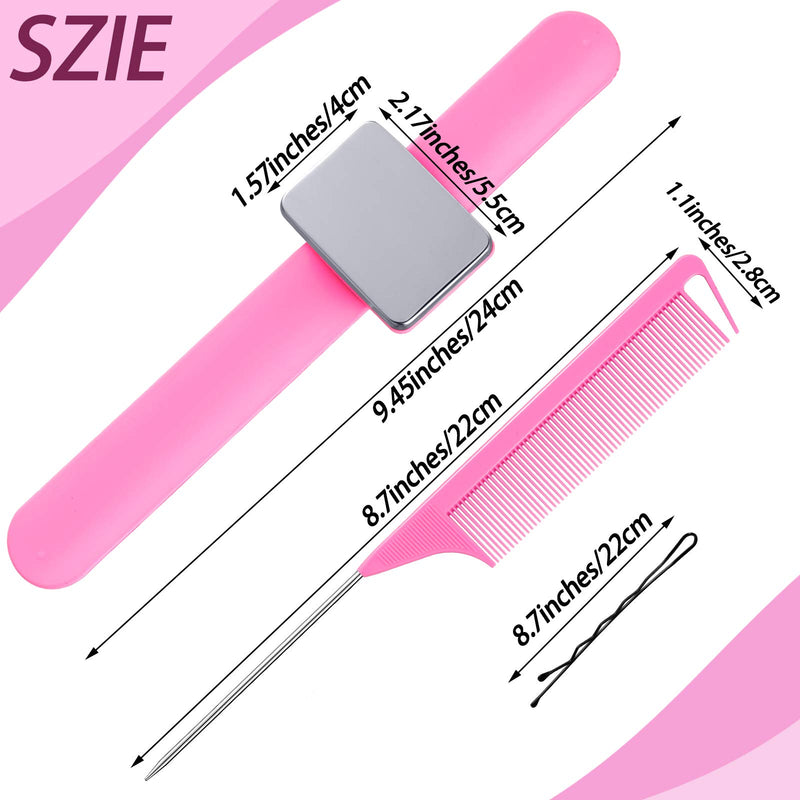 [Australia] - Magnetic Silicone Wrist Strap Bracelet Magnetic Bobbie Pin Hair Clips Bracelet Magnetic Wrist Sewing Pincushion with 2 Pieces Hair Parting Comb, 72 Pieces Hairpins for Quilting Sewing Pin Hair Clips Pink 