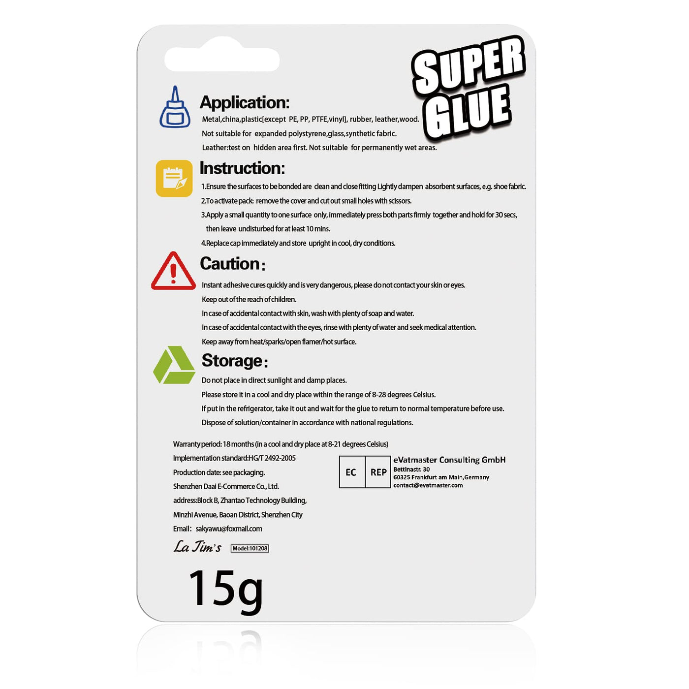 Super Glue, 15 Gram, Clear, Dries in Just 10 Seconds, Instant Bond Strong  Adhesive for Plastic, Wood, DIY & Crafts