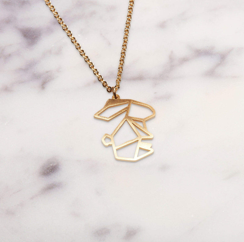 [Australia] - La Menagerie Rabbit Gold Origami Jewelry & Gold Geometric Necklace – 18 Karat Plated Gold Necklace & Rabbit Necklaces for Women – Rabbit Necklace for Girls & Origami Necklace 