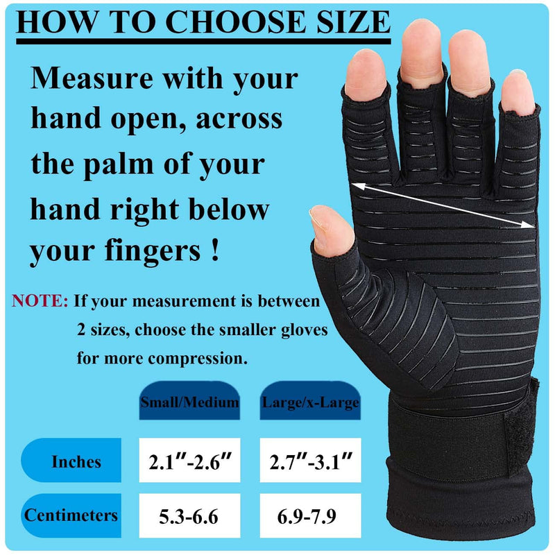 [Australia] - 2 Pairs Copper Arthritis Gloves for Women, Fingerless Compression Gloves for Men with Adjustable Wrist Strap, Copper Infused Hand Gloves for Carpal Tunnel, Tendonitis, Relieve Pain (Small/Medium) Small/Medium 