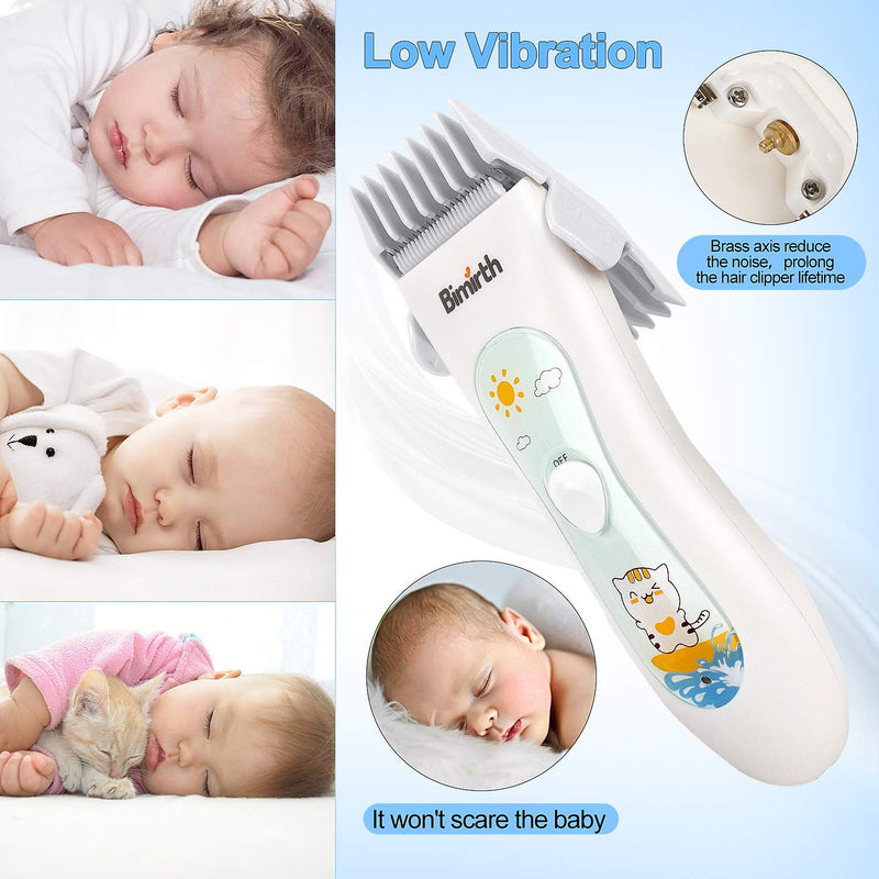 [Australia] - Bimirth Baby Hair Clipper, Silent Hair Clippers for Children, Quiet Kids Hair Trimmer, Cordless Toddler Haircut Machine in Bag for Easy Storage, USB Rechargeable, Waterproof, 3 Guide Combs (with Bag) white-S11 