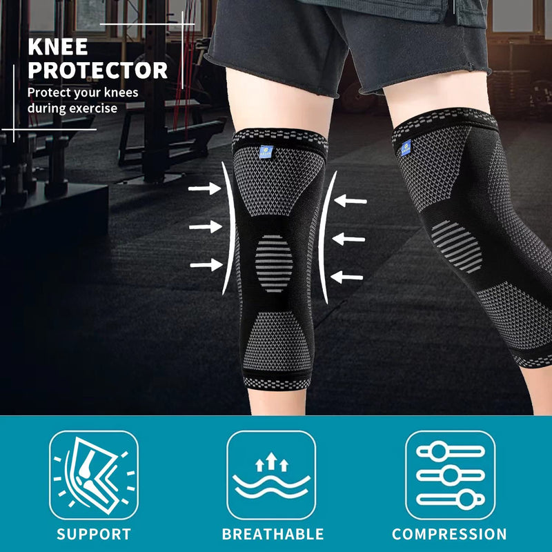 [Australia] - ABYON Professional Knee Braces for Knee Pain (2pack),Knee Compression Sleeve for Meniscus Tear,Arthritis, ACL,ACL,Arthritis,Joint Pain Relief,Sports,Running.Medical Grade Knee Sleeve Support for Men Women Black-gray Large (Pack of 2) 