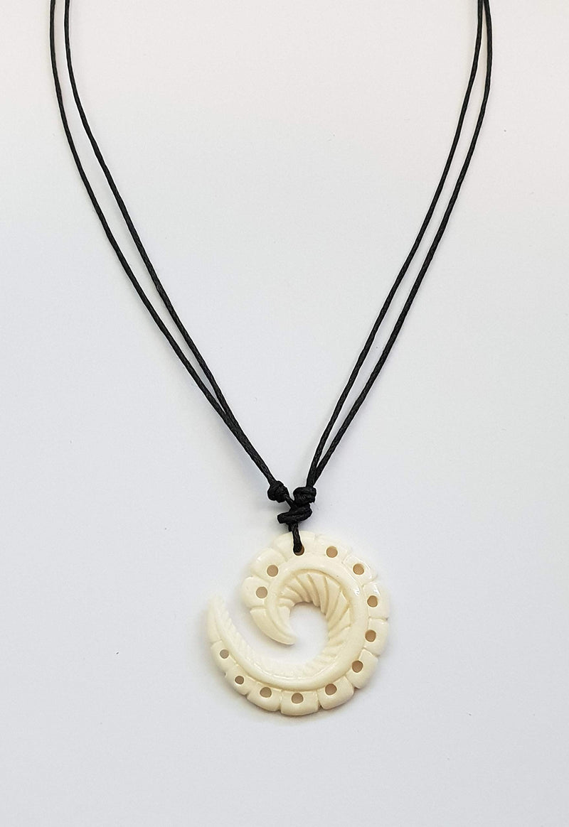 [Australia] - Swimmi Hand Carved Maori Bone Fish Hook Pendant 16 to 32 inch Adjustable Cord Necklace Jewelry FA323 
