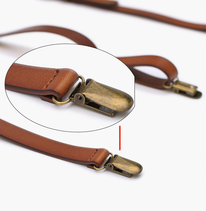 [Australia] - Leather Suspenders For Men Y Back Design Adjustable Brown Genuine Leather Suspenders Personalized groomsmen gifts 01# L (Standard) 