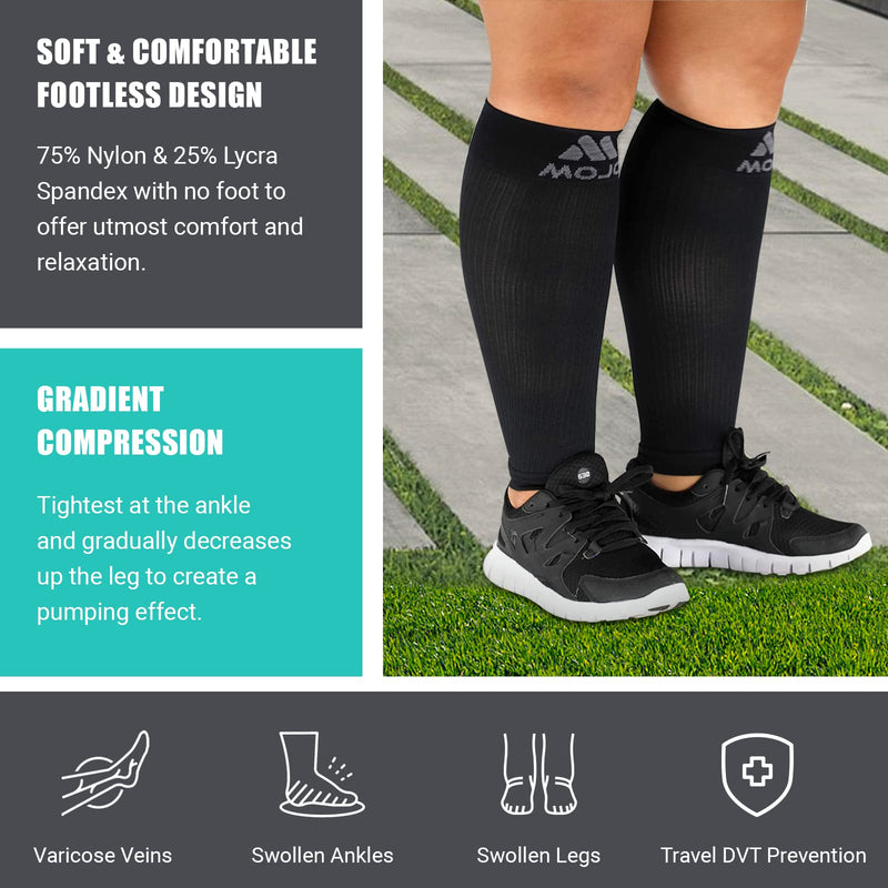 [Australia] - 2XL Mojo Compression Sleeves for Extra Wide Calves - Women and Men - 20-30mHg Black XXL XX-Large 