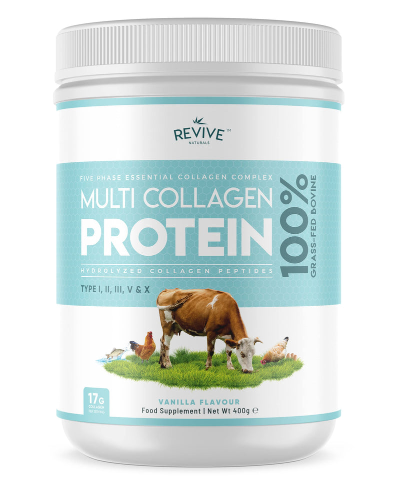 [Australia] - Vanilla Multi Collagen Protein Powder - 400g - Unsweetened - 5 Types of Collagen Peptides - Hydrolysed Grass Fed Bovine, Wild Caught Marine & Free-Range Chicken - Keto Approved 