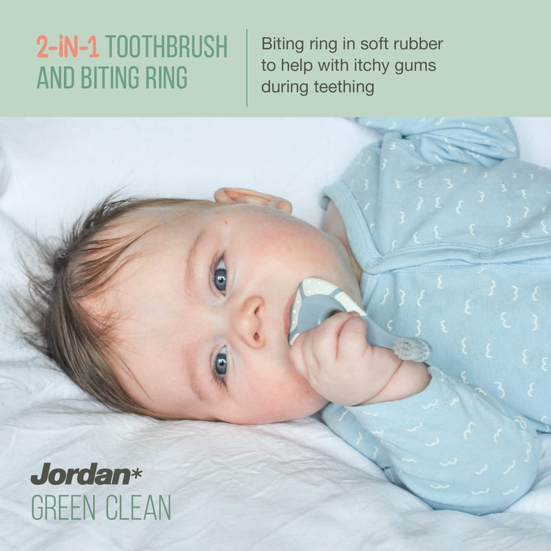 [Australia] - Jordan ® | Step 1 Green Clean Toddler Toothbrush | Sustainable Baby Toothbrush 0-2 Years | Bio Based Extra Soft bristles, 84% Recycled Handle, Soft Biting Ring | Mixed Colors | Pack 3 Units 