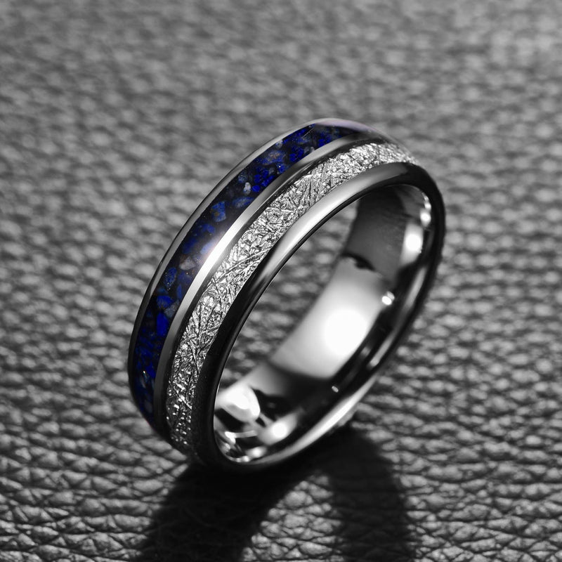 [Australia] - MEILING LINGMEI 8mm Tungsten Carbide Ring for Men Women Lapis Lazuli and Imitation Meteorite Inlay Wedding Band Domed Style Size 7-12 