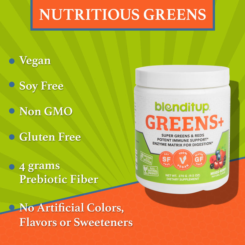 [Australia] - BlenditUp Greens + Mix-in Smoothies, Drinks, & Recipes | Super Greens & Reds | Potent Immune Support | Enzyme Matrix for Digestion | 270 G (9.5 OZ) 