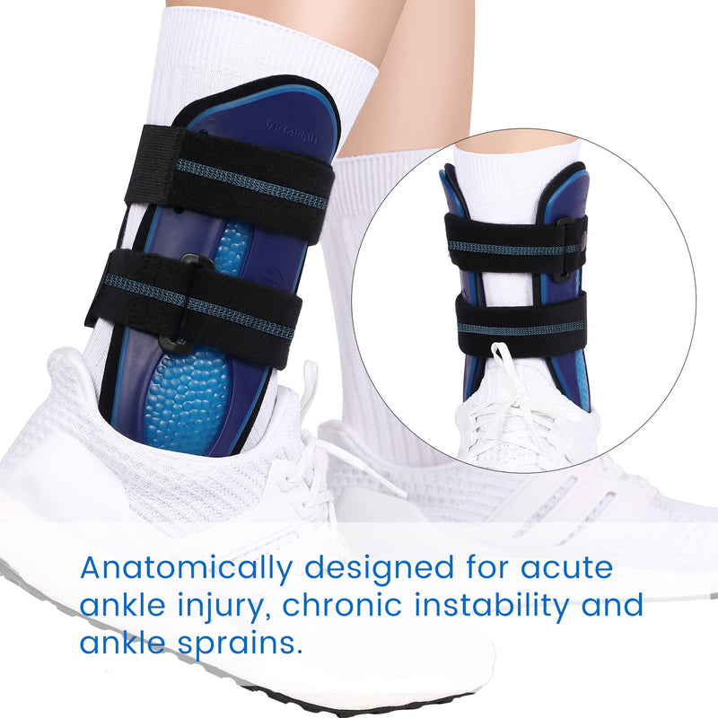 [Australia] - VELPEAU Ankle Support Brace for Men & Women, Ankle Stabilizer, Stirrup Splint for Sprains, Tendonitis, Volleyball, Basketball, Sprained Ankle, Reversible Left & Right Foots, One Size Fits Most (Blue) Blue Foam Pads 
