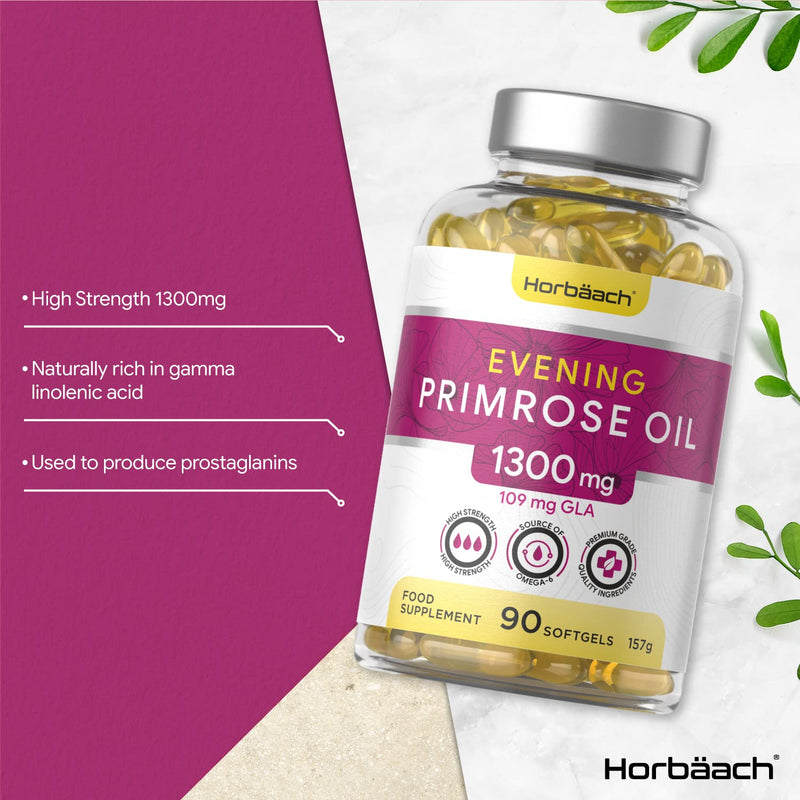 [Australia] - Evening Primrose Oil 1300mg | 90 Softgel Capsules | High Strength with Omega 6 and GLA | by Horbaach 