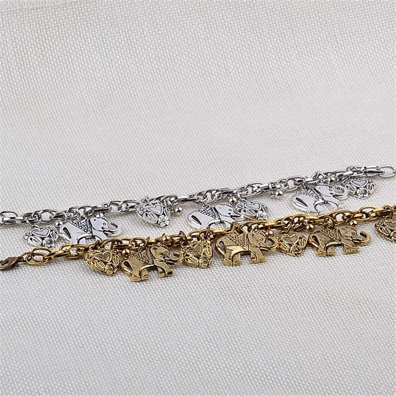 [Australia] - AILUOR Vintage Elephant Heart Bracelet, Bohemian Love Heart Elephant Animal Tassel Anklet Bracelets Charming Jewelry for Women Girl Silver 