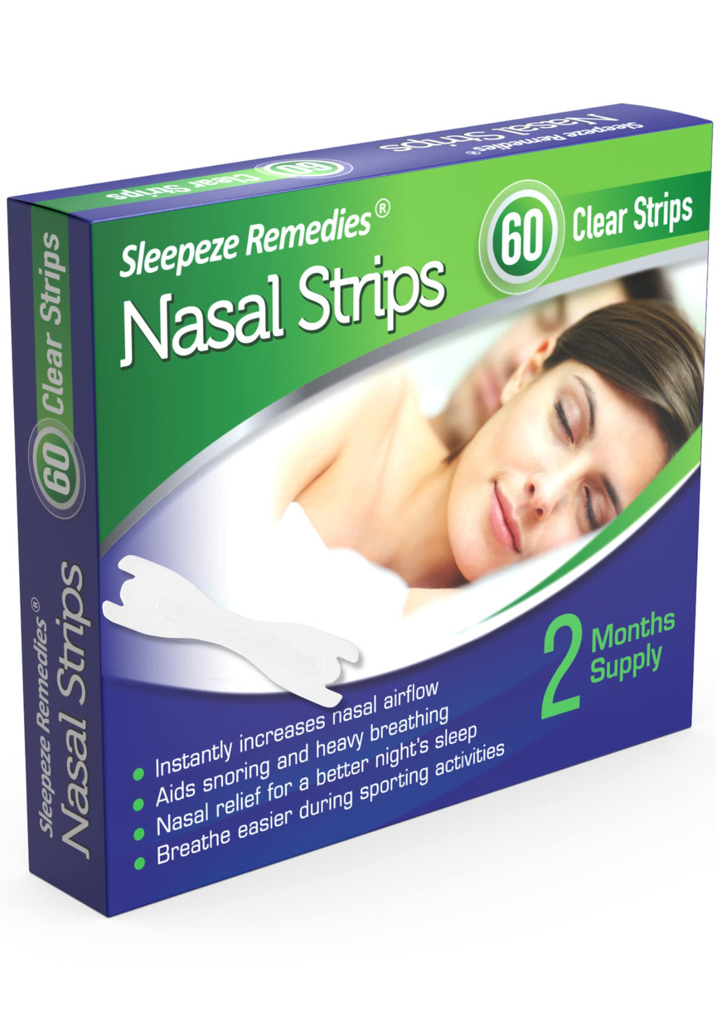 [Australia] - Sleepeze Remedies x60 Nasal Strips Clear Large, Nose Strips to Stop Snoring, Snore Strip to Help You Breathe Through Your Nose, Snore Stopper, Anti Snoring Breathing aids for Sleep (x60 New) 60 Count (Pack of 1) 