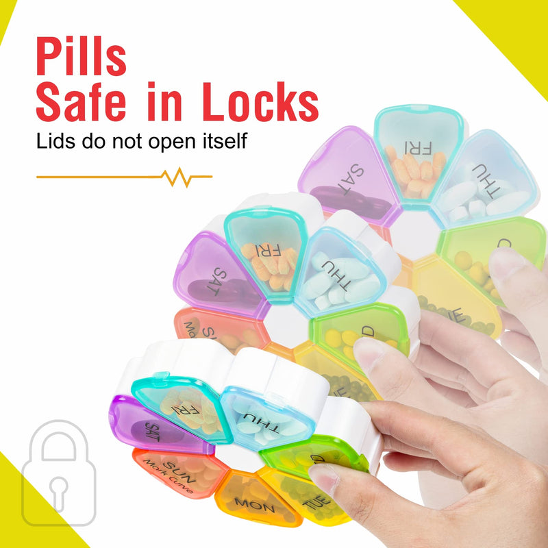 [Australia] - Portable Weekly Pill Box Organiser | Easy to Open 7 Day Premium Quality Tablet Box | Travel Pill Case with Snap Shut Lids Design |Tablet Organiser for Vitamins, Supplements & Medicine (Flower) Flower Design Circular 