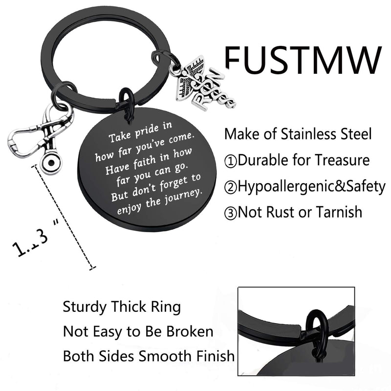 [Australia] - FUSTMW RN Nurse Keychain Gift RN Graduate Gifts Registered Nurse Gifts Medical Jewelry RN Charm Take Pride in How Far You Have Come Nurse Inspirational Gifts … Black 