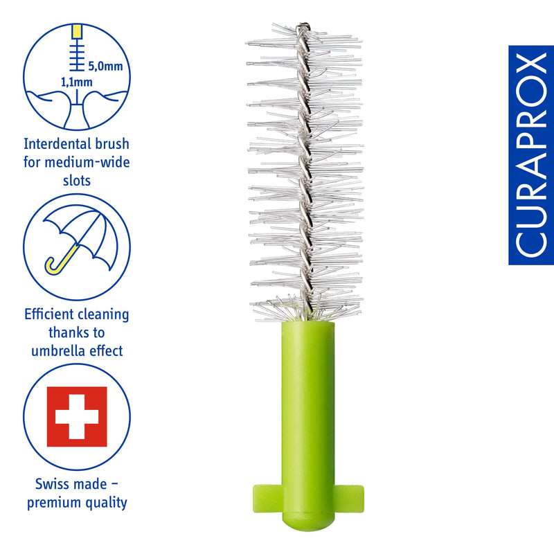[Australia] - Curaprox CPS 011 Prime Refill Interdental Brushes, Lime Green, 8 Count - 8 x 1.1mm - 5mm Internal Toothbrushes. 