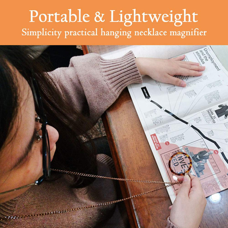[Australia] - MAGDEPO 3X Pendant Necklace Magnifier Turtle Shell Pattern with 3X Card Lens for Reading Newspaper, Magazine, Map, Hobby, Inspects and Low Vision 