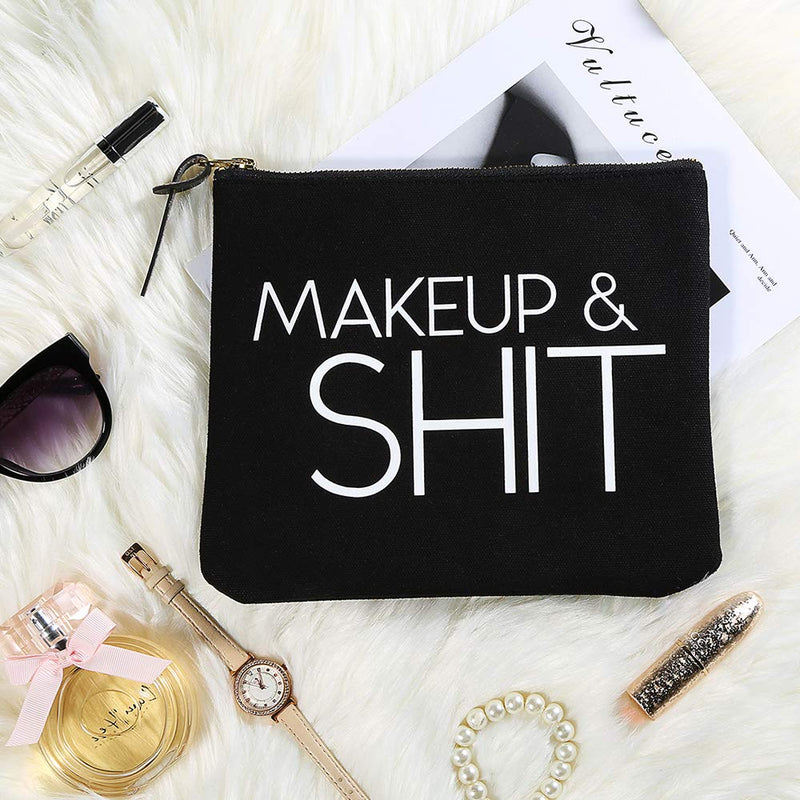 [Australia] - SHERWAY Funny Makeup Bags, Quote Cosmetic Zipper Pouch, Cute Christmas Gift Birthday Gift for Girls Women Sisters Friends (Black, 8 x 9.5 inch) 