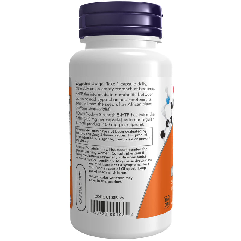 [Australia] - NOW Supplements, 5-HTP (5-hydroxytryptophan) 200 mg, Double Strength, Neurotransmitter Support*, 60 Veg Capsules 