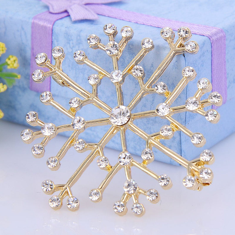 [Australia] - EVER FAITH Austrian Crystal Charming Lady Winter Snowflake Brooch Pin Clear Gold-Tone 