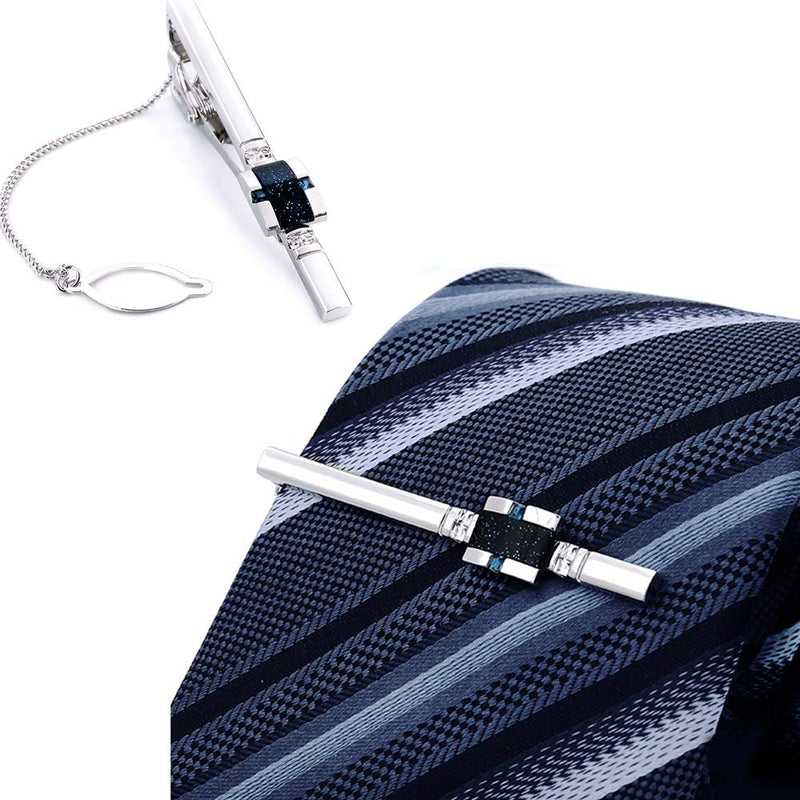 [Australia] - BagTu Starry Sky Cufflinks and Tie Clip Set with Gift Box and Greeting Card, Galaxy Dark Blue Cufflinks and Tie Clip Gift Set for Men 