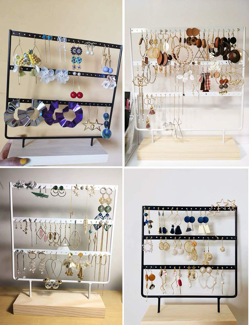 [Australia] - lemonadeus Earring Holder for Hanging Earrings Earring Stand Tree Display Stand Ear Stud Holder Jewelry Tower with Wooden Tray Dish (White（66 Holes 3 Layers）) White（66 Holes 3 Layers） 