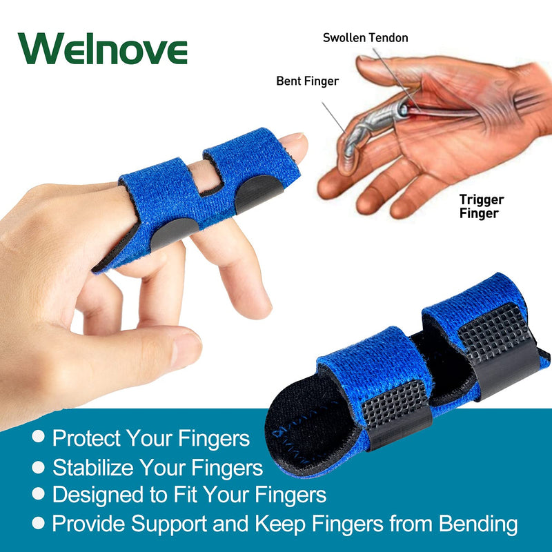 [Australia] - Welnove Finger Braces,2 pcs Finger Splint for Mallet Finger, Trigger Finger, Broken Finger, Finger Stabilizer for Straightening and Provide Support to Index Finger, Middle Finger, Ring Finger -- Blue Blue-A-Medium 