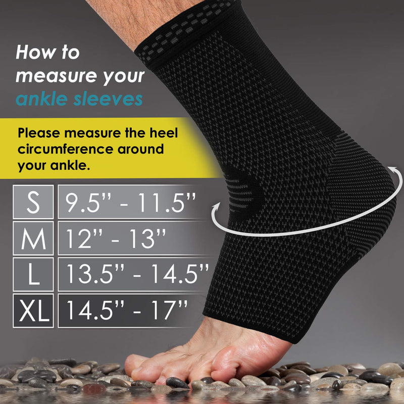 [Australia] - POWERLIX Ankle Brace Compression Support Sleeve (Pair) for Injury Recovery, Joint Pain and More. Achilles Tendon Support, Plantar Fasciitis Foot Socks with Arch Support, Eases Swelling Black Large 