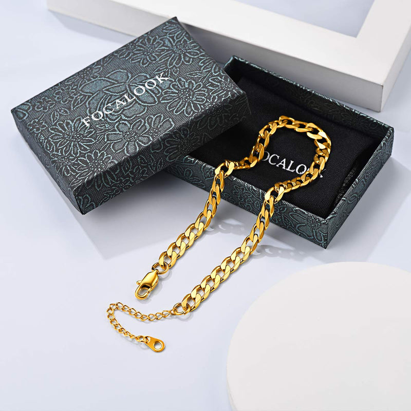 [Australia] - FOCALOOK Stainless Steel Gold 3mm/6mm Chain Anklet for Women Men Fashion Ankle Bracelet Figaro/Cuban/Twist/Rope Chain Foot Jewelry with Extension 02.6mm cuban-gold plated 