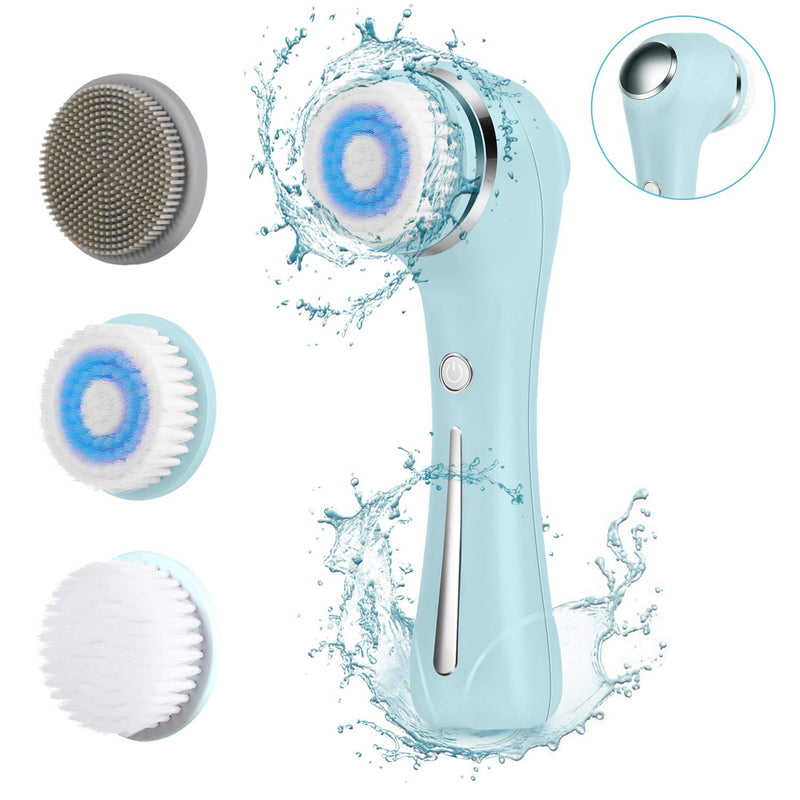 [Australia] - Facial Cleansing Brush Waterproof Face Spin Scrubber for Oil/Sensitive/dry Skin Rechargeable Deep Cleansing Makeup Remover Blackheads Gentle Exfoliating with 3 Brush Heads & EMS Massager 