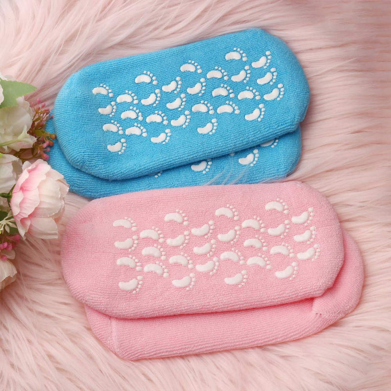 [Australia] - 2 Pairs Soft Moisturizing Socks，Gel Lining Infused with Essential Oils and Vitamins for Dry Hard Cracked Skin Moisturizing Day Night Care Skin (Blue Pink) 