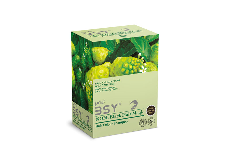 [Australia] - BSY Noni black hair magic shampoo | Noni hair colour | Noni hair dye | Hair dye | Hair dye shampoo | shampoo based hair color | 10 Mins hair color | Ammonia-free hair color | shampoo|(20mlX10) 