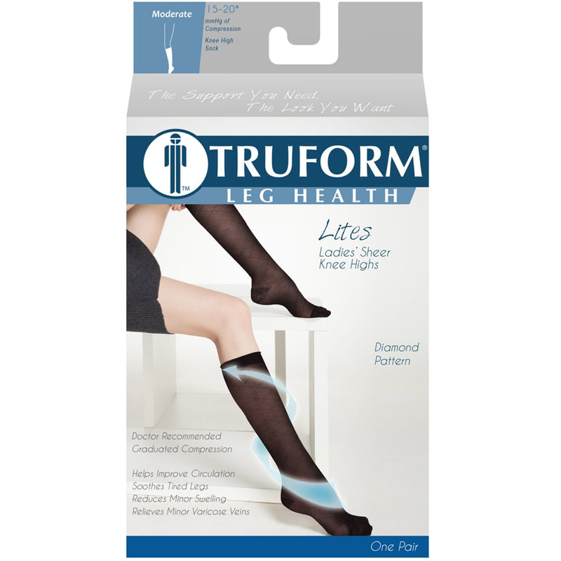 [Australia] - Truform Sheer Compression Stockings, 15-20 mmHg, Women's Knee High Length, Diamond Pattern, Espresso, Medium Medium (1 Pair) Espresso Diamond Pattern 