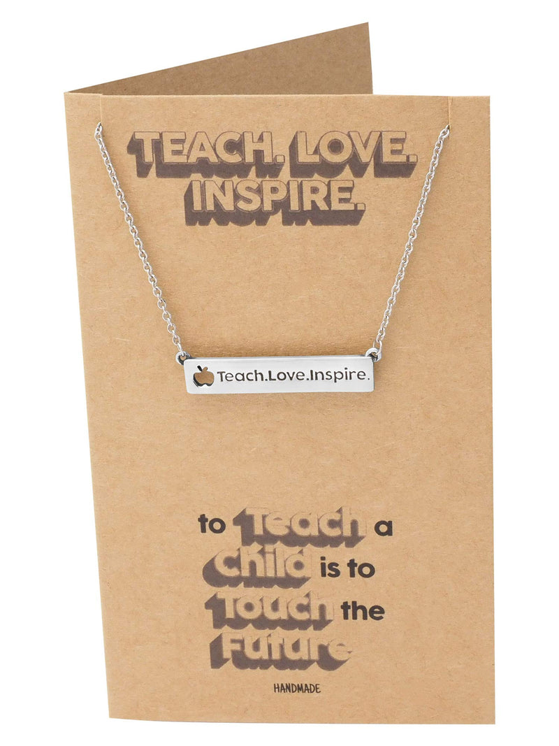 [Australia] - Quan Jewelry Horizontal Bar Necklace, Inspirational Gifts for School Teacher Mentor Professor, Teach Love Inspire Collection, Apple Lover Pendant - 100% Handmade & Imported 