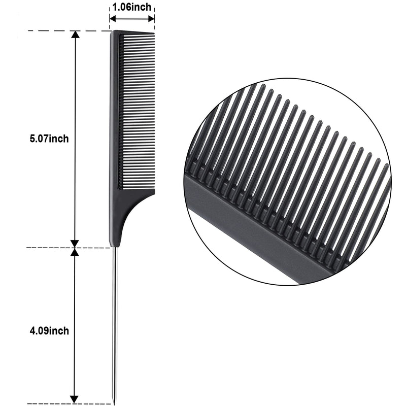 [Australia] - 3 Pcs Rat Tail Combs Salon Hairdressing Comb with Stainless Steel Handle, Fine Tooth Combs for Women, Barber Black 