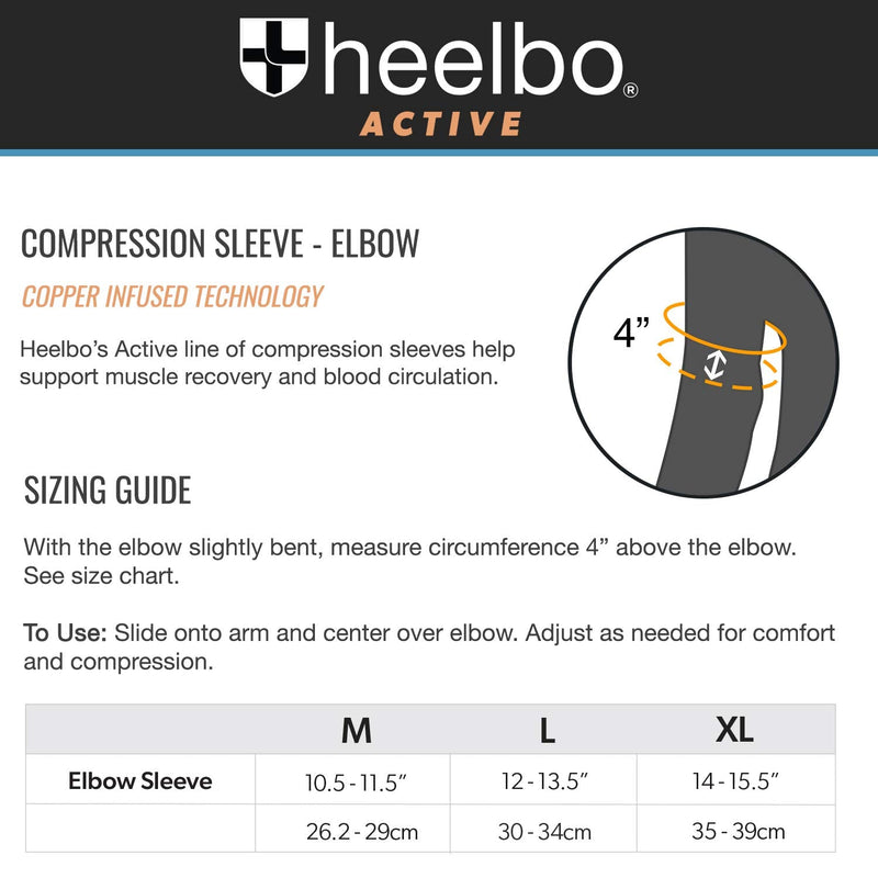[Australia] - Heelbo Elbow Sleeve and Elbow Compression Sleeve with Copper Infused Fibers and Breathable Fabric for Tendonitis, Golfers Weight Lifting, Tennis Elbow or Arthritis for Men and Women, Black, Large Large (Pack of 1) 